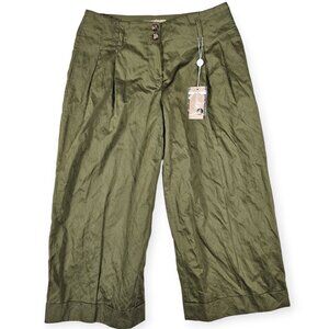 Michael Kors Collection Olive Green 100% Linen Wide Leg Crop Pants Women's 2 NWT